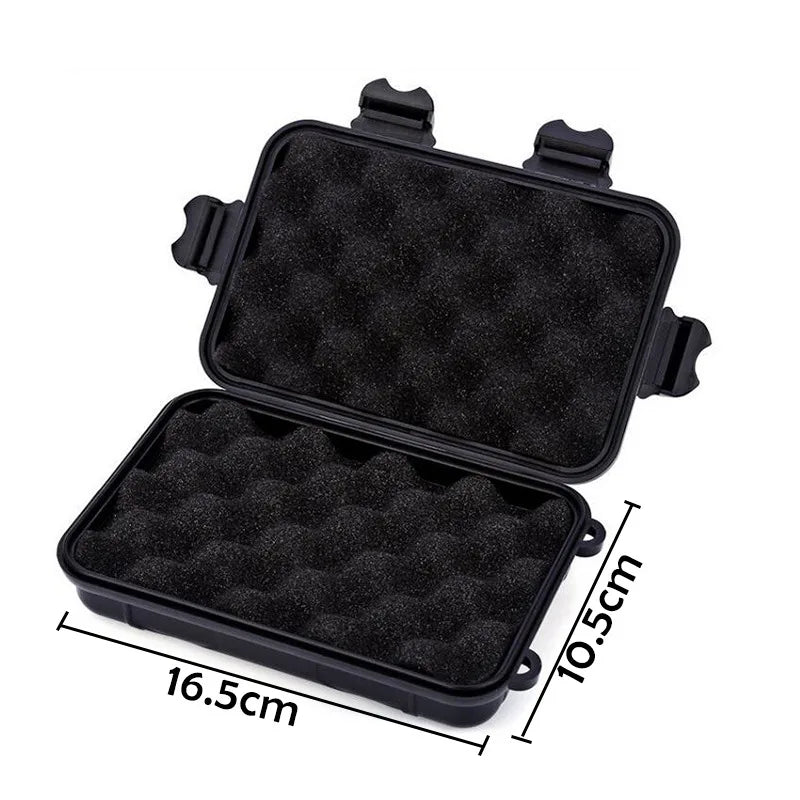 boîte rangement pratique robuste noire orange beige motifs géométriques contenant trousse secours lampe couteau