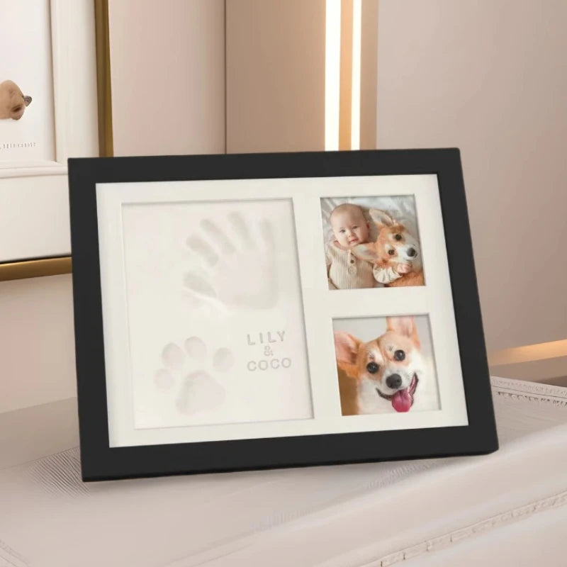 Cadre photo multi photos empreintes main patte noir blanc décoratif sentimental familial