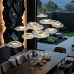 suspension lumineuse contemporaine transparente dorée ajourée salon restaurant led 4000k 3000k 6000k