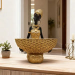 statue décorative résine or noir texture artisanale ethnique decoration statuettes assiettes
