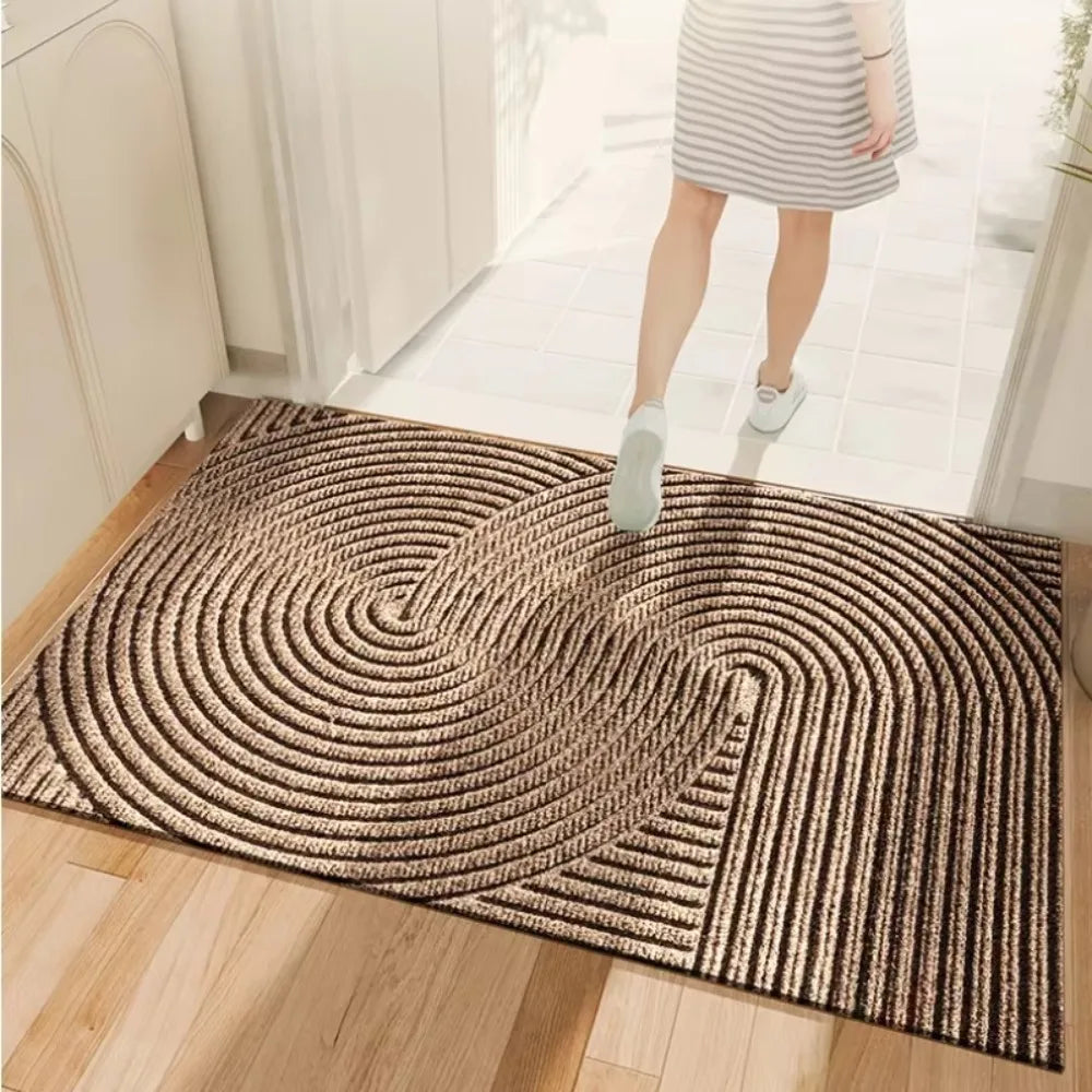 tapis d'entrée moderne rayures vert foncé marron gris antidérapant resistant taches