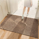 tapis d'entrée moderne rayures vert foncé marron gris antidérapant resistant taches