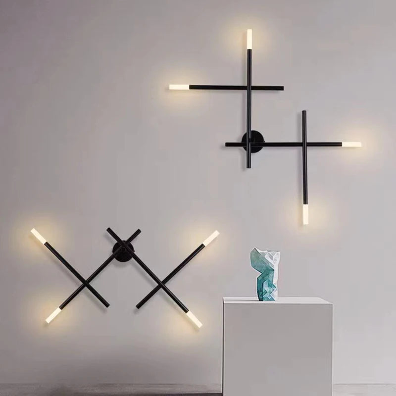 applique murale moderne minimaliste noir doré croix led étude chambre salle manger