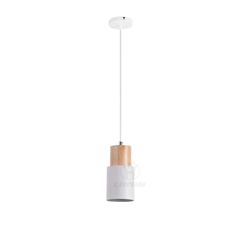 lampe suspendue moderne minimaliste vert noir blanche bois clair abatjour cylindrique