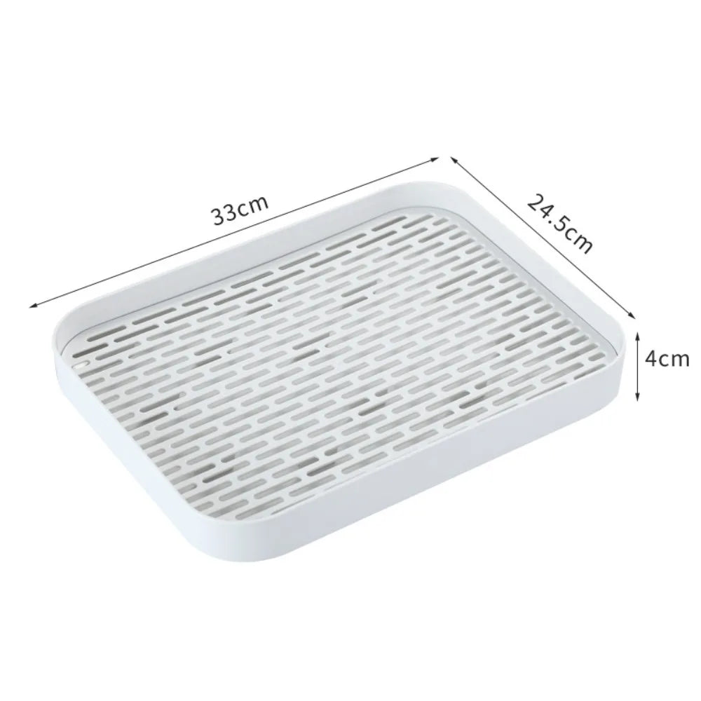 plateau rangement blanc moderne grille perforations tasse thé théière fruits tapis sol écologique