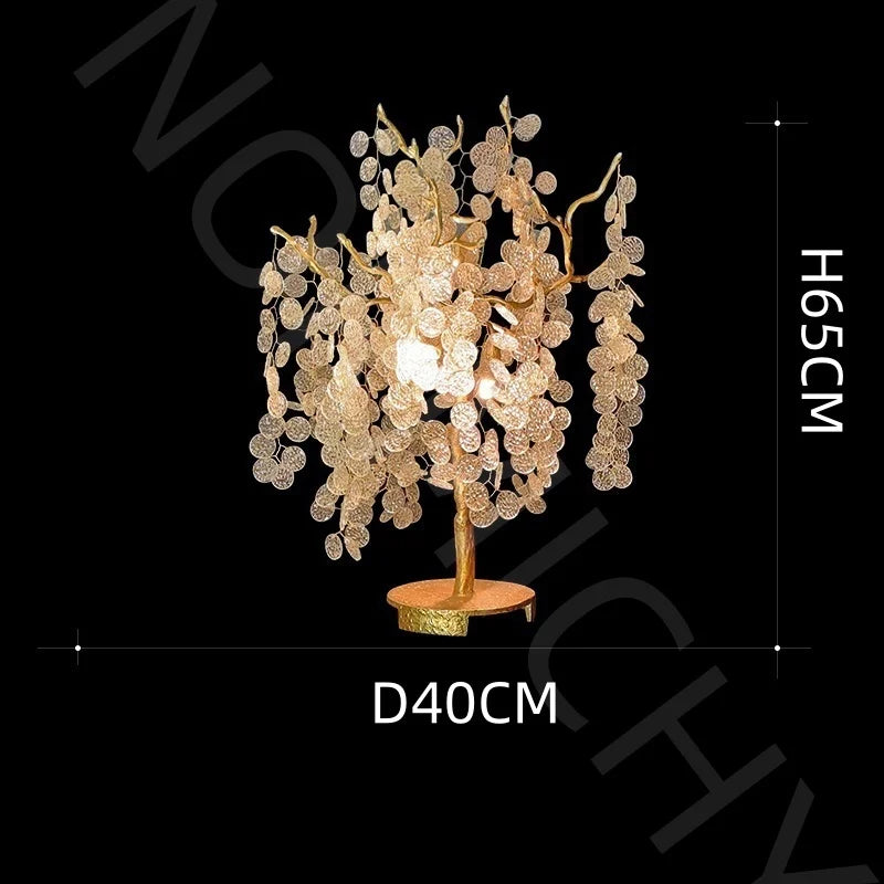 lampe pied moderne or feuilles flocon cristal transparent contemporainDecorationArtistique