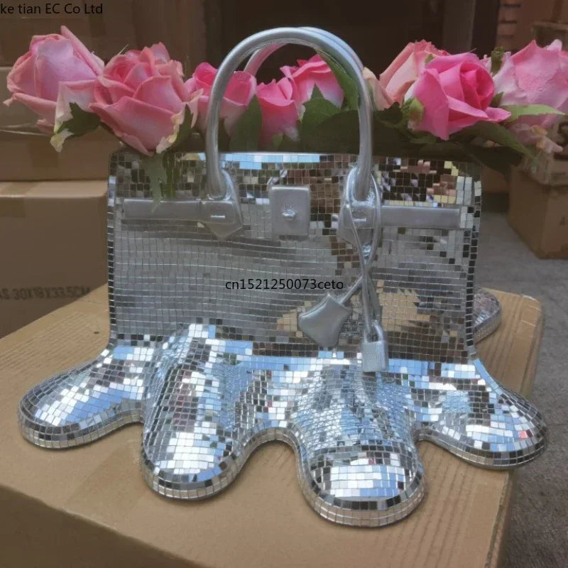 vase resine moderne sac birkin rose vif blanc doré élégant brillant 28cm