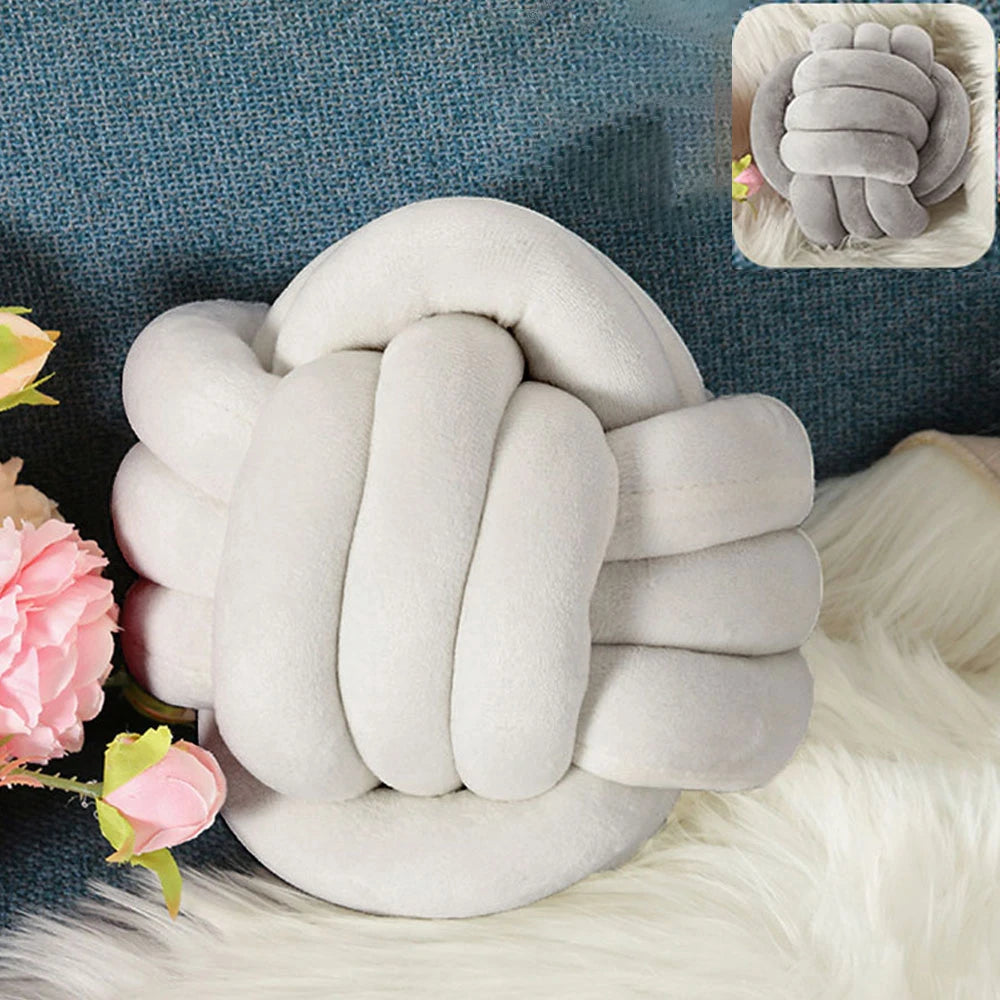 coussin rond gris blanc nœud plat velours doux moderne salon lit enfants
