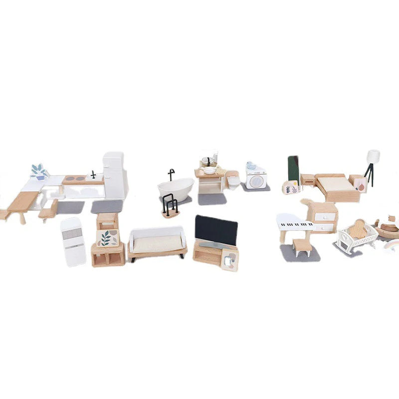 meubles cuisine salle bain miniatures blanc bois naturel enfants ans
