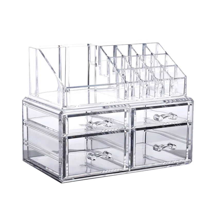 organisateur bijoux boîte transparente moderne poignées plastique grande taille cosmétiques maquillage soins peau