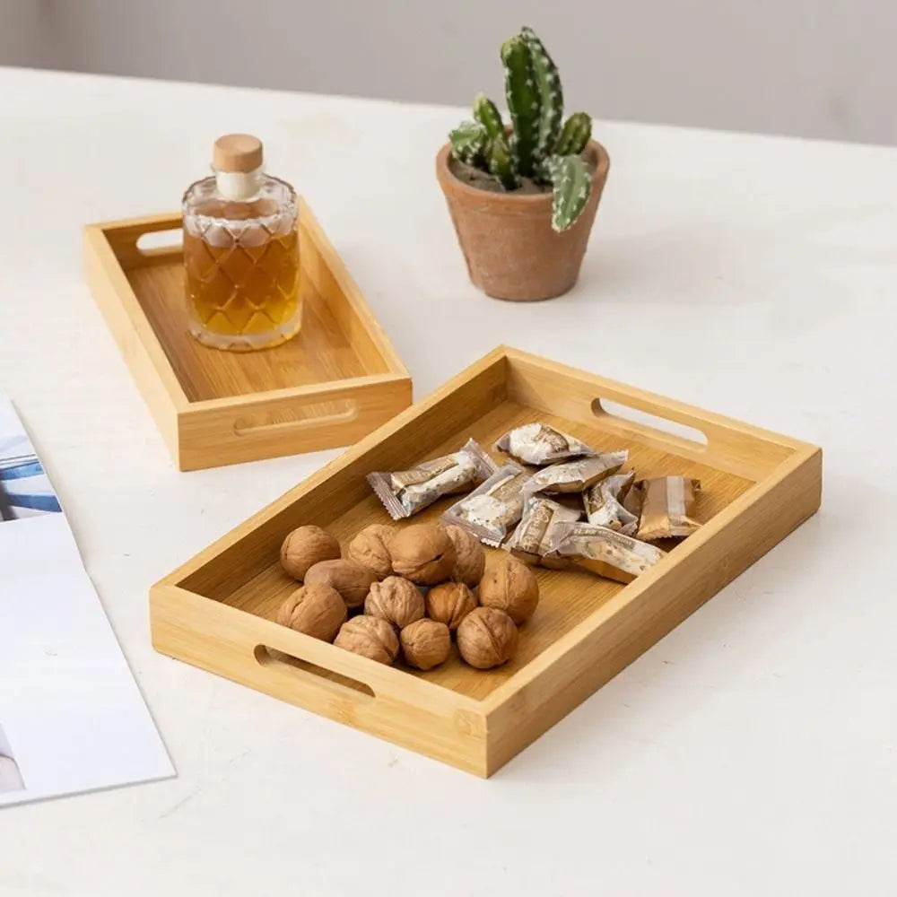 plateau carré bois marron foncé minimaliste poignées service présentation maison rustic