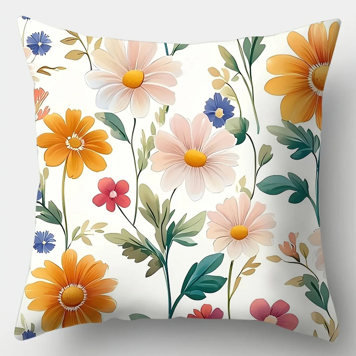 coussins imprimés double face fleurs marguerite vintage polyester taille 35 45 50 60 cm