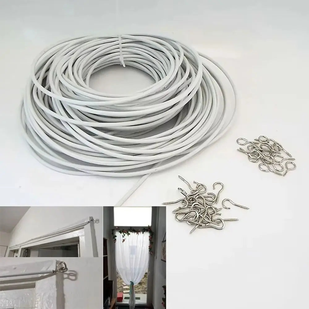 câble flexible kit rideau tension blanc argenté crochets métal minimaliste mètres