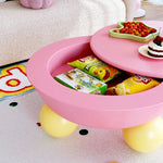 table basse enfant moderne jaune rose bleu lisse pieds sphères ludique