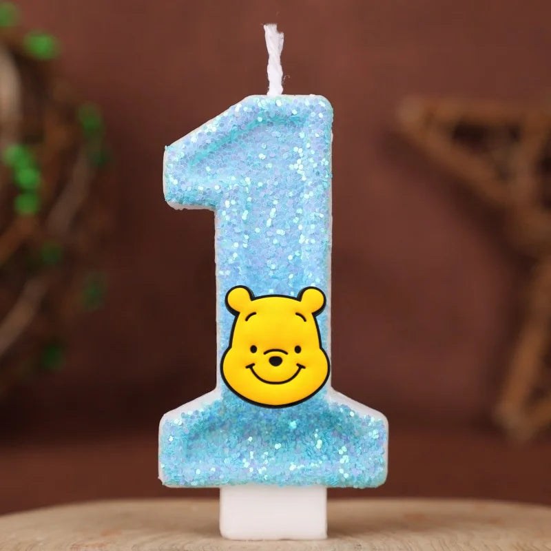 bougies numériques pailletées winnie ourson anniversaire enfant bleu jaune