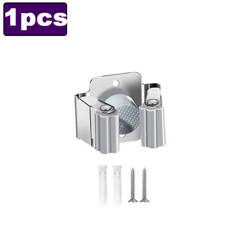 support mural balai anti dérapant acier inoxydable moderne salle bain clips noir argenté respectueux