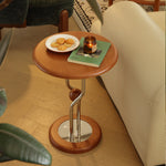 table d'appoint bois marron clair moderne pied central base circulaire portable multifonctionnelle rangement chambre