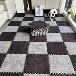 tapis modulable carreaux géométriques gris blanc doux moelleux moderne clips 30cm 30cm
