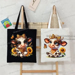 sac main toile vache léopard tournesol poignées détachables dessin animé adolescents femmes fête appliques