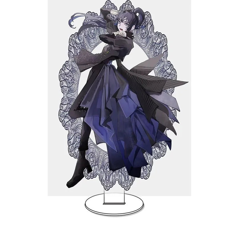 figurine anime bleu noir gris broderie plissé feuilles support circulaire acrylique