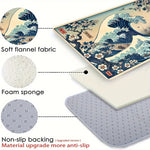 tapis bleu beige illustration vague art japonais traditionnel anti dérapant intérieurextérieur