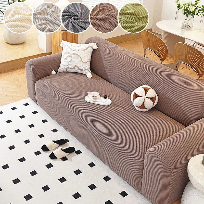 housse canapé polyestère rayures horizontales beige gris moderne antidérapante 100% polyestère