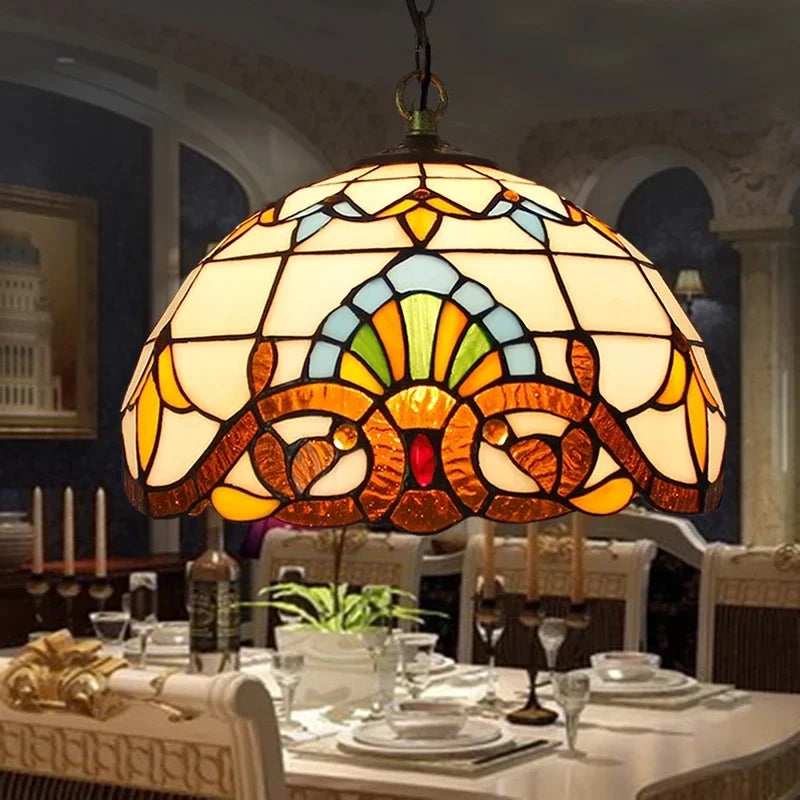 lampe suspendue art deco multicolore motifs floraux ampoule e27 anneaux métalliques chambre salon étude