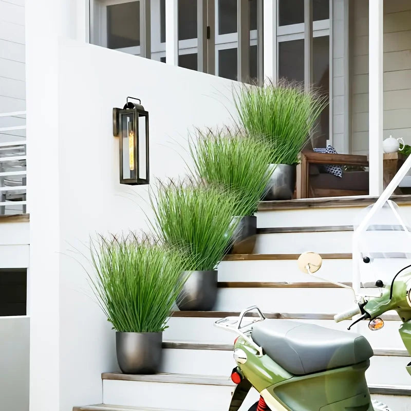 décoration extérieure herbe artificielle pots feuillage rustique modernes
