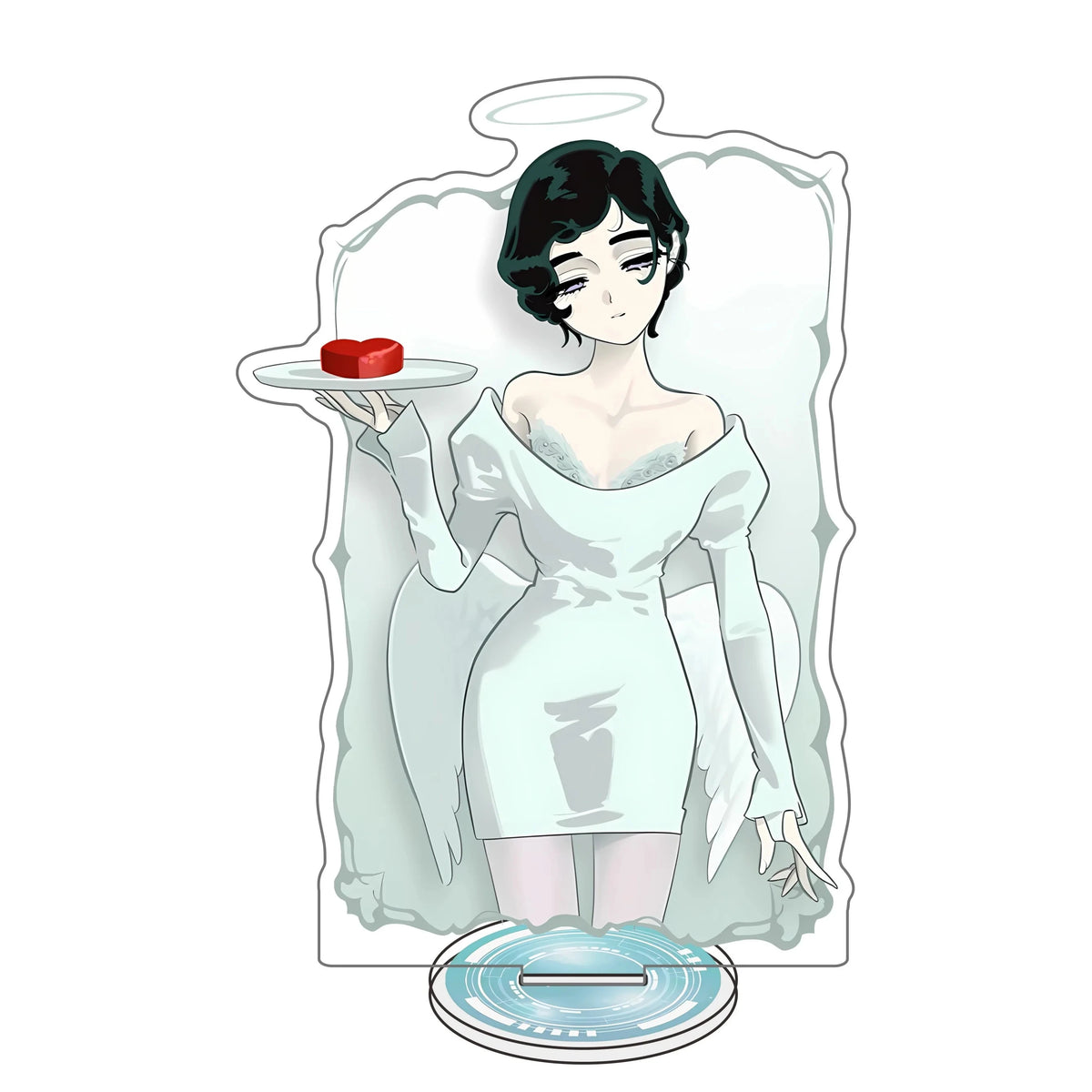 figurines anime fantastiques gothiques anges noir blanc rose rouge vert assiettes coeurs chapeaux