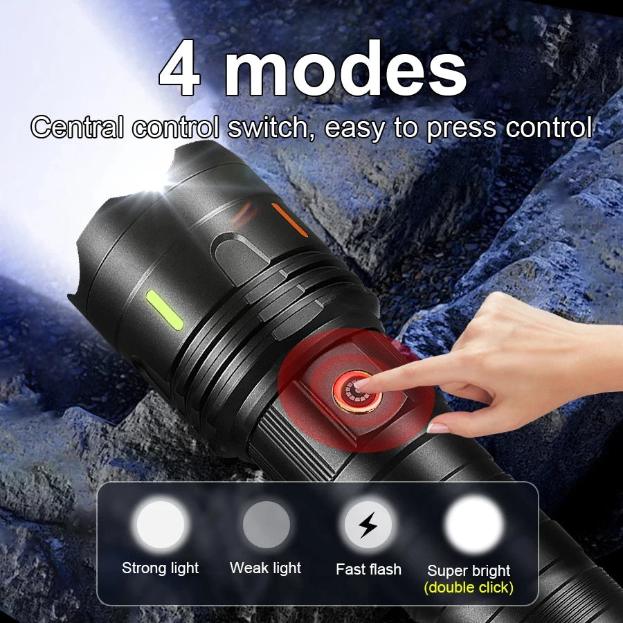 torche rechargeable led puissante 10000mah moderne résistante auto défense camping