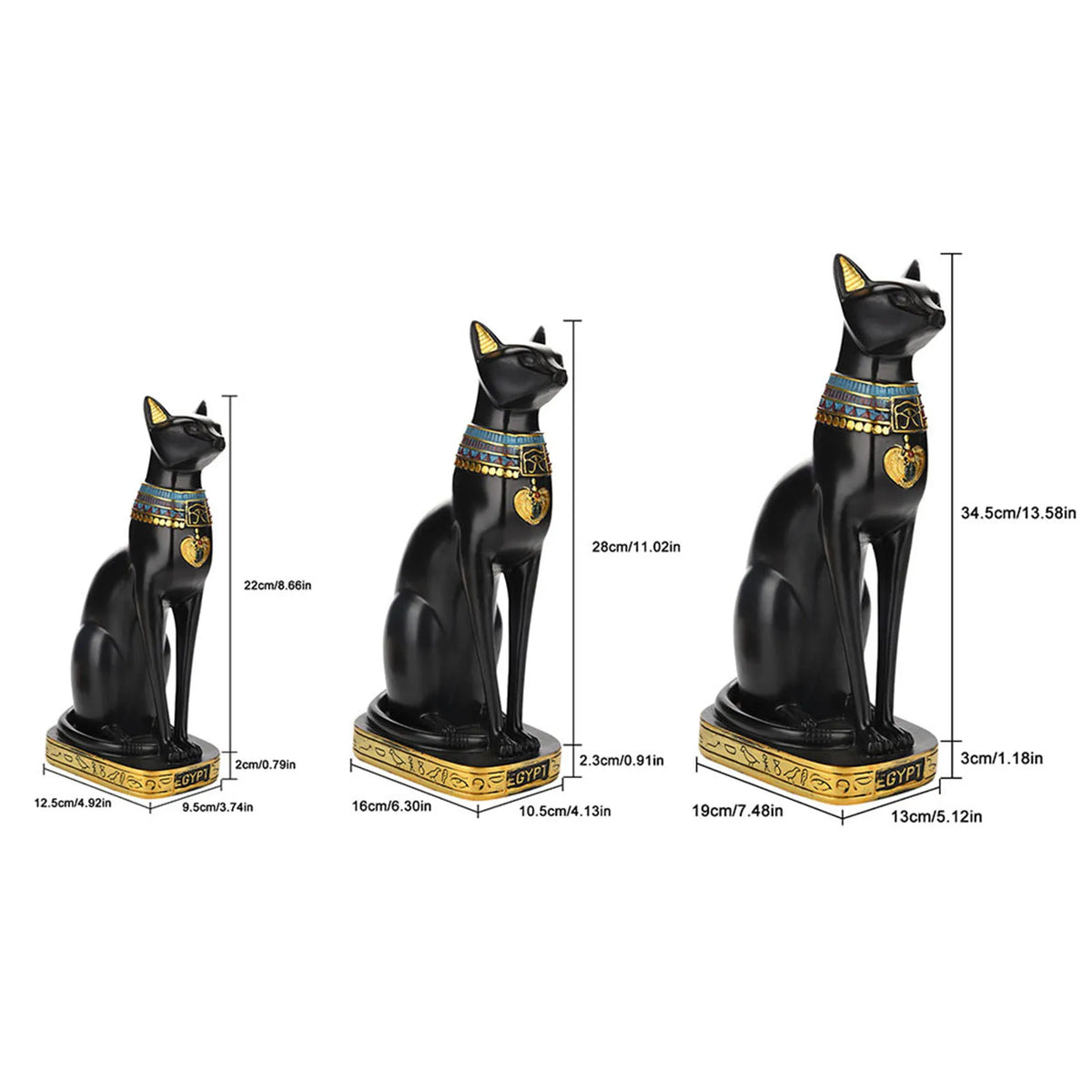 statuette chat égyptien résine ornement maison noël décoration or hiéroglyphes ancien populaire