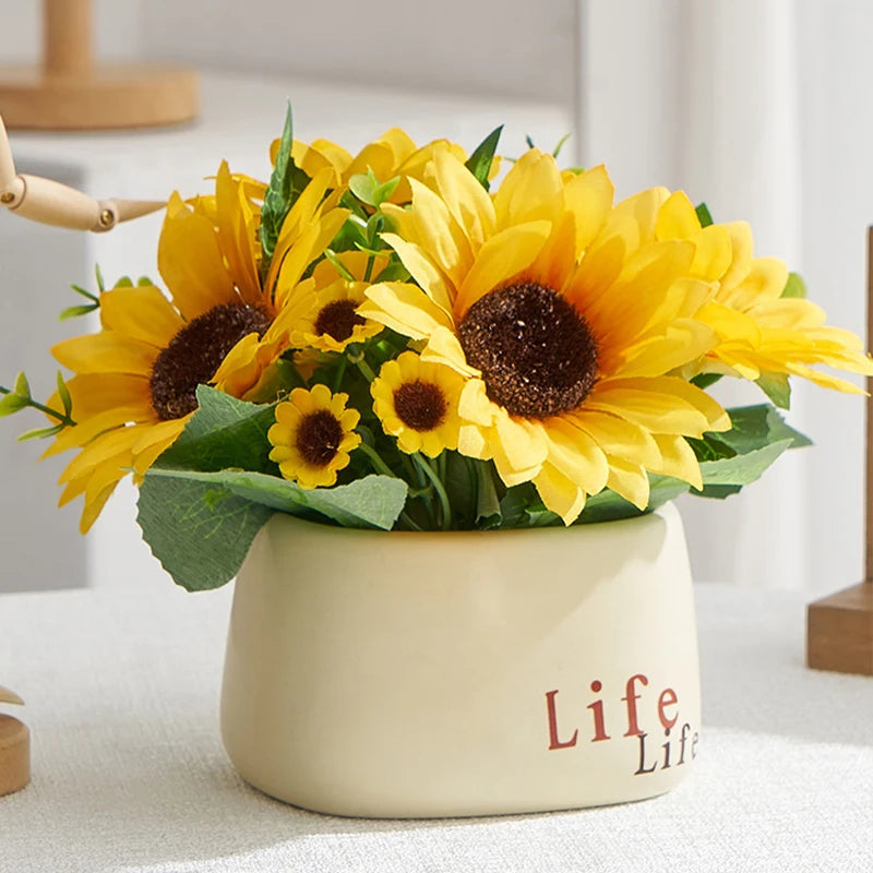 pot fleurs artificielles bouquet tournesols décoration maison mariage fête