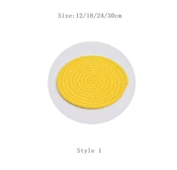 set table rond coton tressé motif géométrique rustique beige gris blanc artisanal