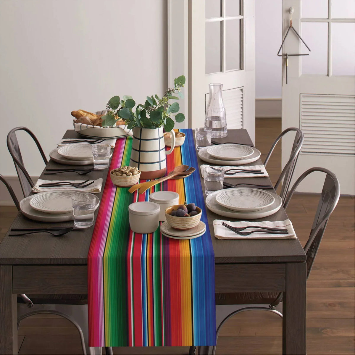 table chemin table lin multicolore rayures jour morts moderne festive
