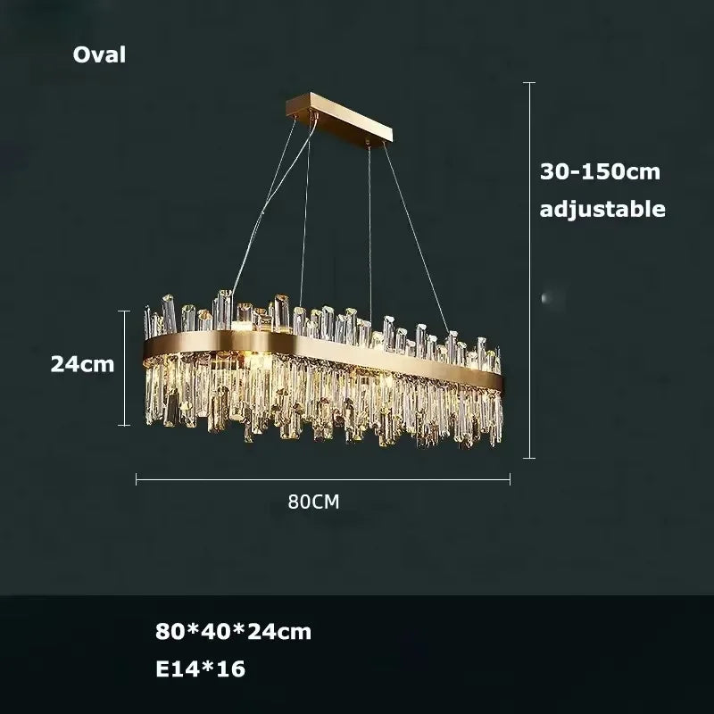 Suspension lumineuse moderne cristal doré transparent lumière LED brillante salon chambre cuisine