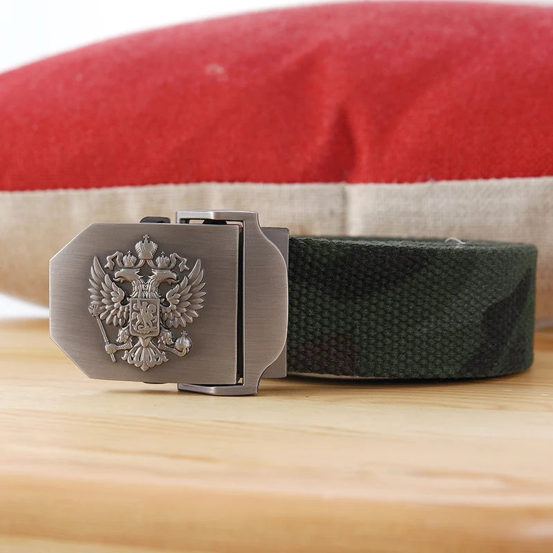 ceinture homme toile métal camouflage noir double aigle militaire décontracté opacité