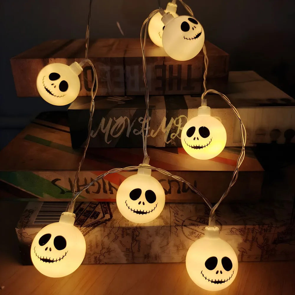 guirlande lumineuse halloween squelette souriant blanc 3m 20leds batterie usb