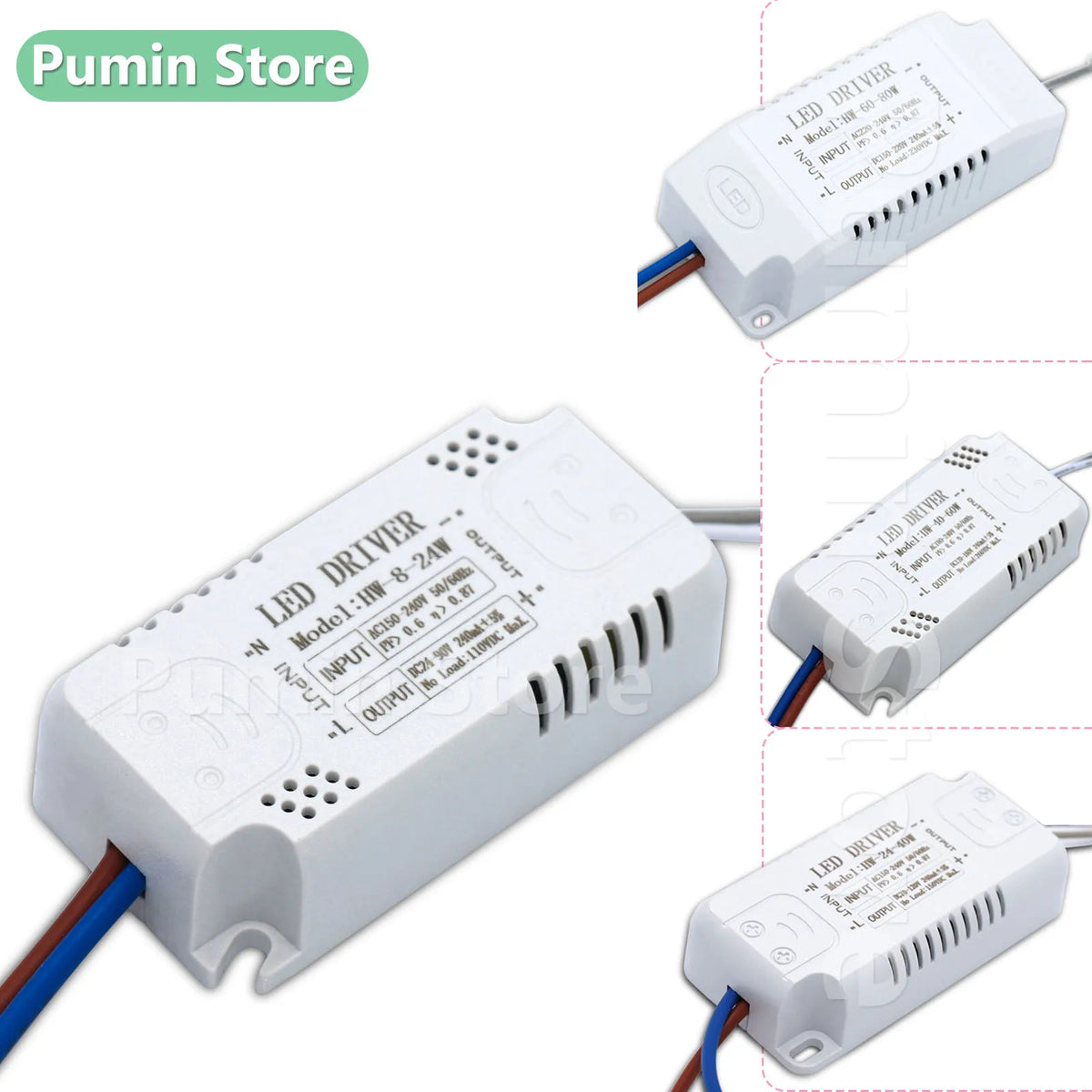 transformateur led 240ma 220v 24w 40w 60w 80w câbles connecteur blanc moderne
