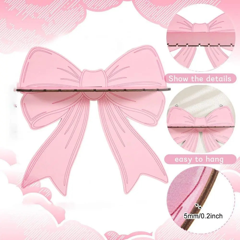 étagère murale bois rose clair motif ruban moderne clips métalliques