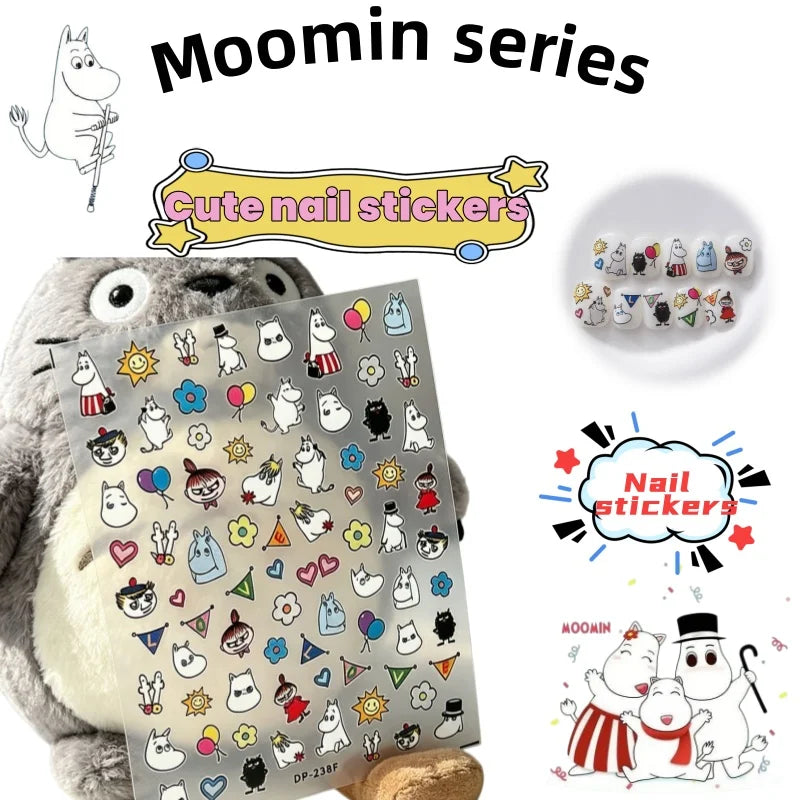 sticker adhésif ongle moomin dessins animés personnages ballons coeurs fleurs