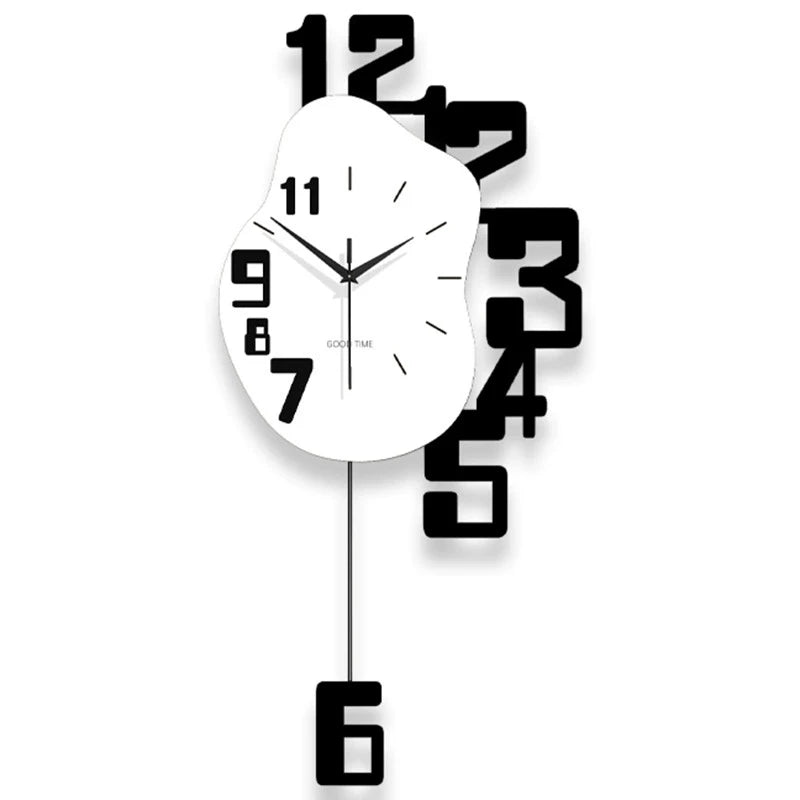 horloge murale numérique minimaliste moderne noire blanche chiffres relief effets découpe cadran lisse fixée