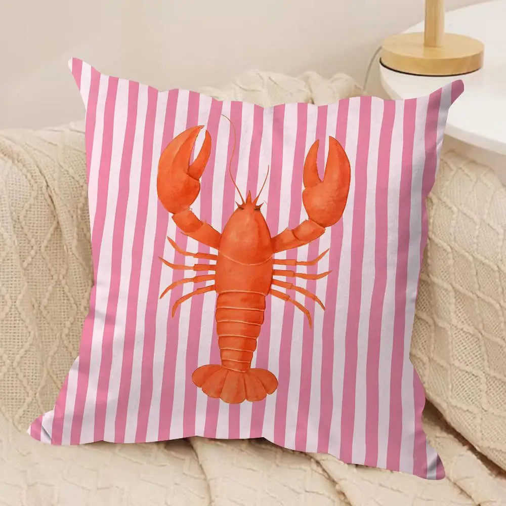 coussin carré jacquard rayures marine poissons crabe octopus multicolore 35cm 45cm 50cm 60cm doux