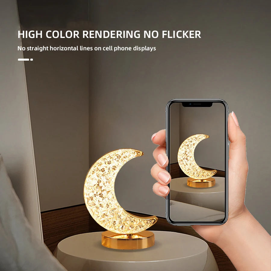 veilleuse lune cristalline led ambre blanche changement couleur ambiance moderne orbianescente
