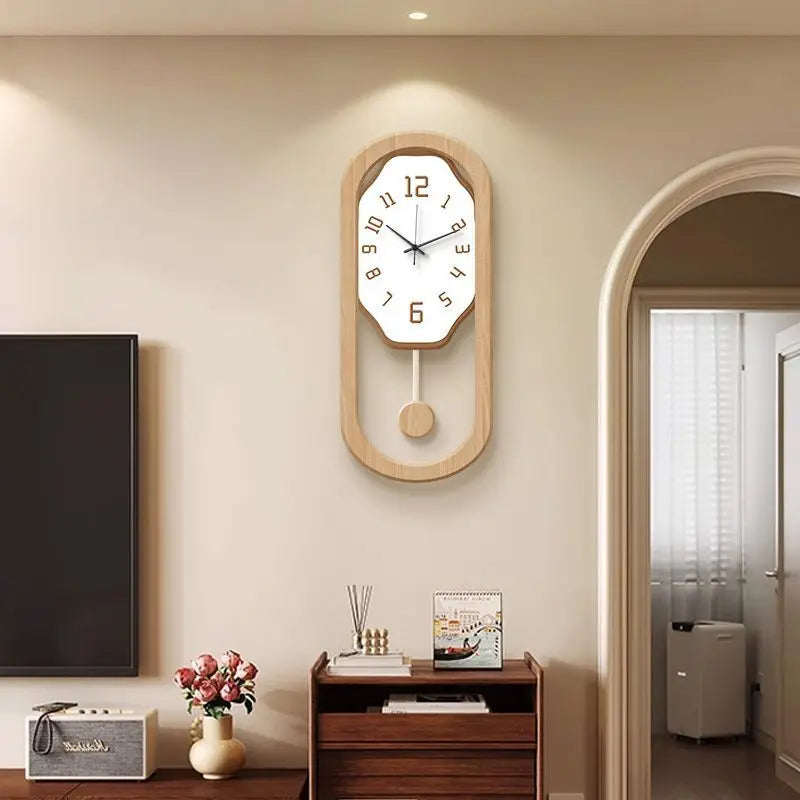horloge murale moderne quartz balançoire silencieuse bois blanc marron aiguille batterie piles