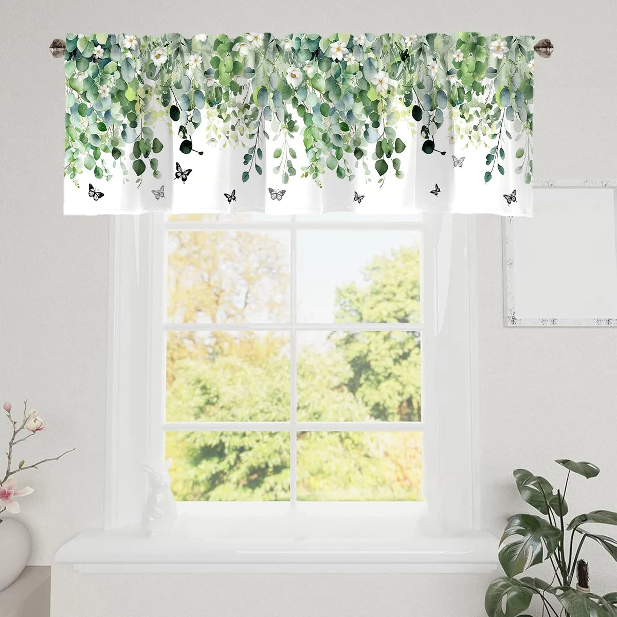 rideau floral printemps tournesol eucalyptus sauvage fleuri décoration fenêtre cuisine chambre semi transparent polyester