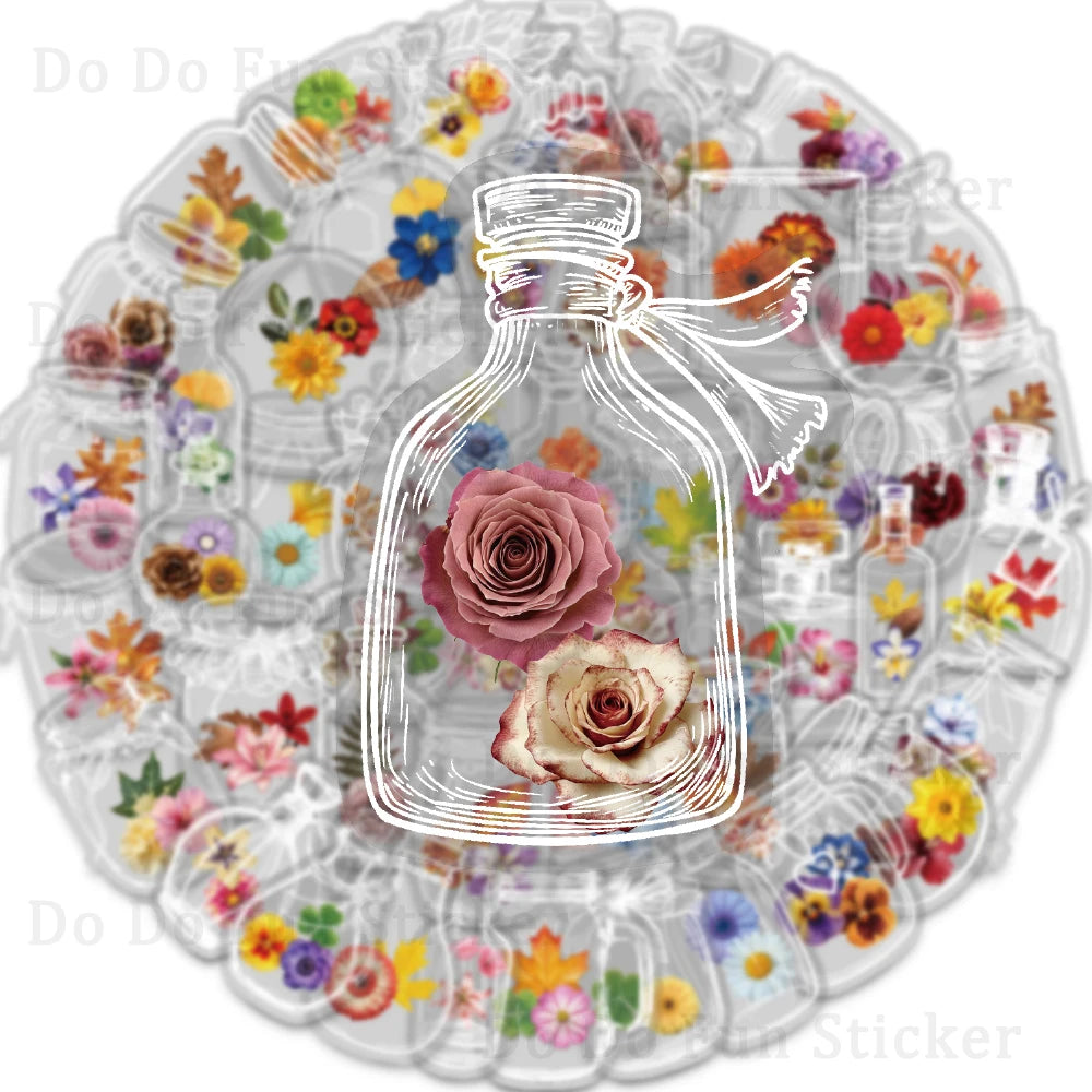 stickers adhésifs fleurs séchées multicolores transparents bohème floral 50 pièces