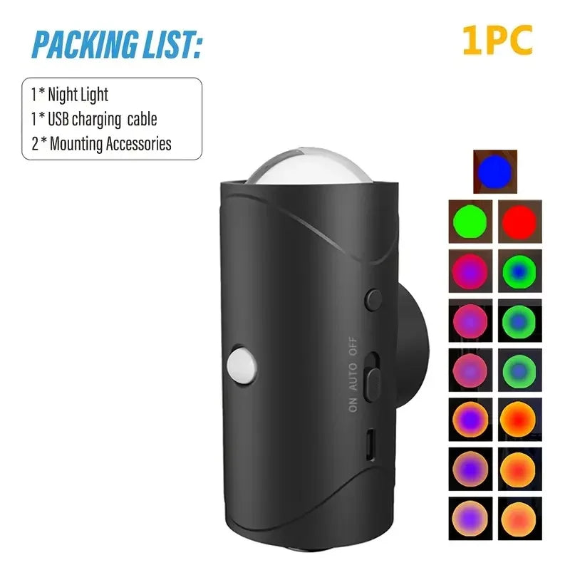 lampe murale rechargeable capteur mouvement modes éclairage led adhésif indicateur charge type