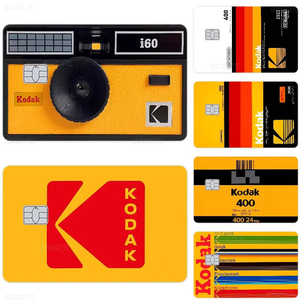 autocollant carte credit kodak logo cuir imitation jaune noir rouge retro vintage waterproof adhésif