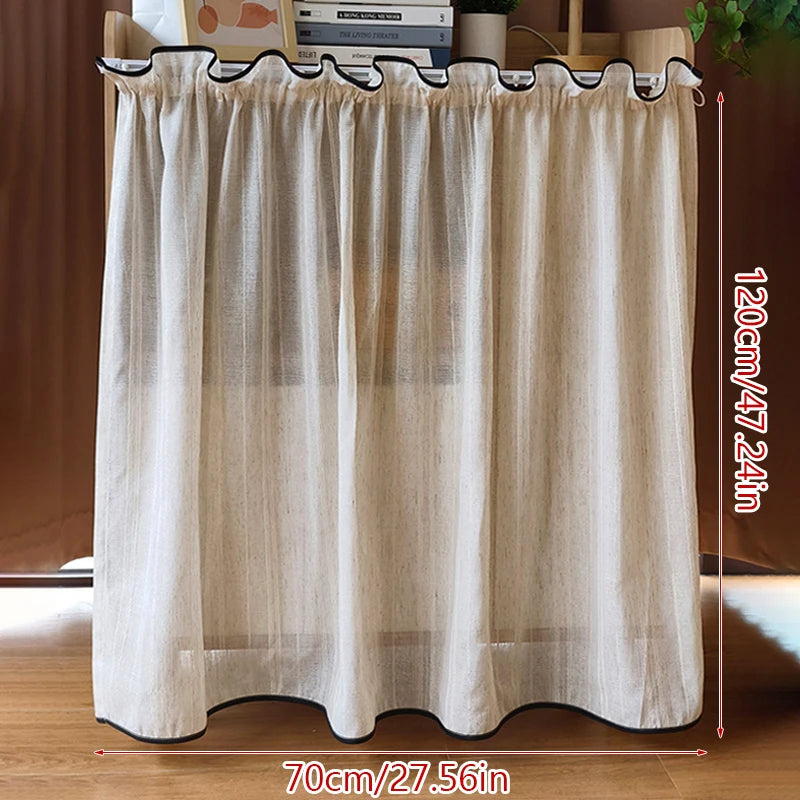 rideau court japonais beige texture lin opacité ruban noir maison 40x60cm 60x90cm 60x120cm 70x120cm