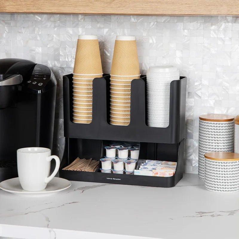 rangements mural noir gobelets carton sucre pots lait pailles salon durable écologique